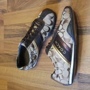 Coach Jayme Signature C Print Brown Suede Sneakers Size 7